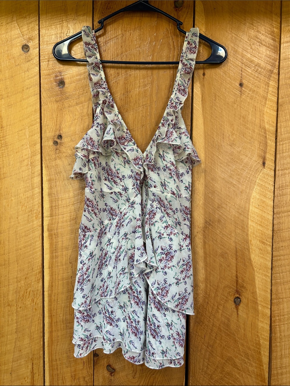 Nasty Gal Cream Floral Ruffle Mini Dress